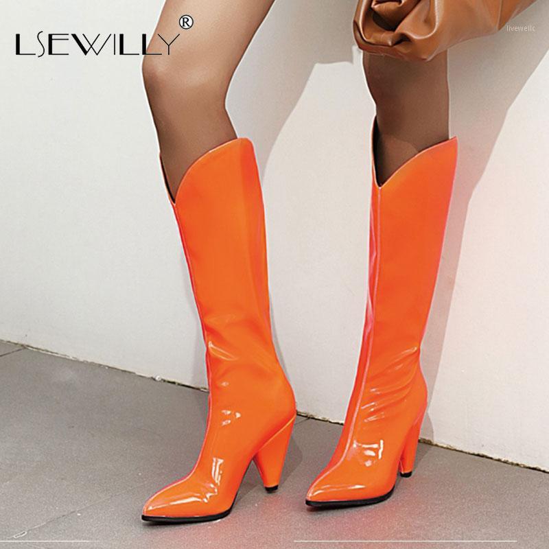 

Lsewilly 2020 big size 48 knee high boots women pointed toe European Style high heel party prom shoes ladies long boots1, Black