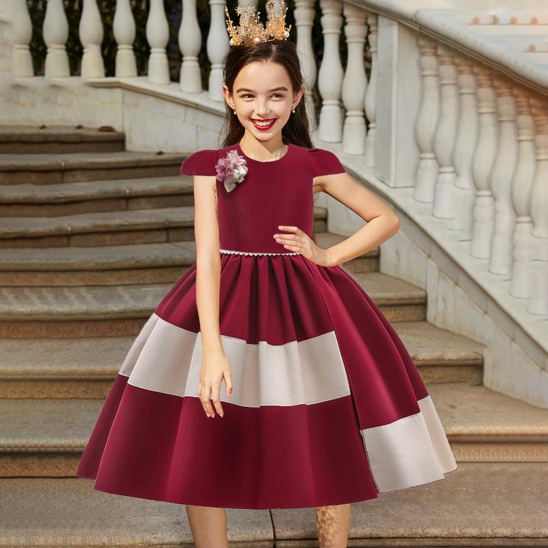 

Girl's Dresses Princess Flower Birthday Dress For Girls Tutu Children Clothing Elegant Kids Party Wedding Custumes, Red;yellow