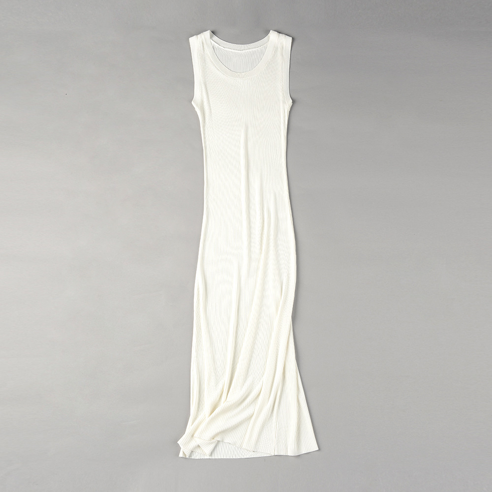 

2021 New Spring Summer Sleeveless Women Sweater Vest Long Straight Maxi o Neck Flat Knit Midi Pullover Dress Scwf, White