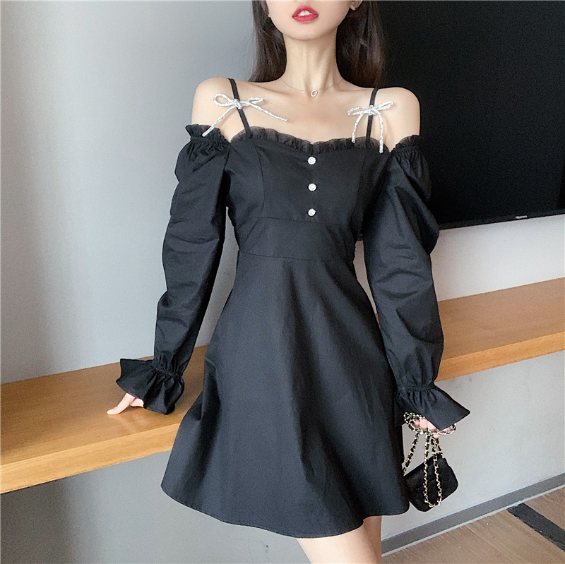 

2021 New Preto Vestido Festa Manga Longa Com Decote Em OKUB, White