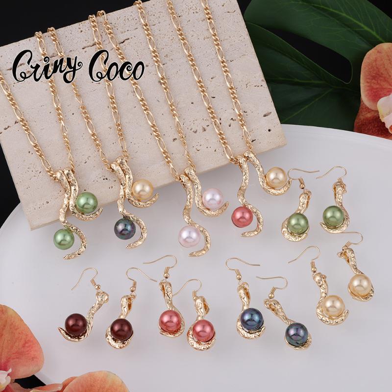 

Earrings & Necklace Hawaiian Fashion Jewelry Sets Colorful Pearl Gold Polynesian Pendant Necklaces Earring Set Wholesale For Women Party Wed, As pic
