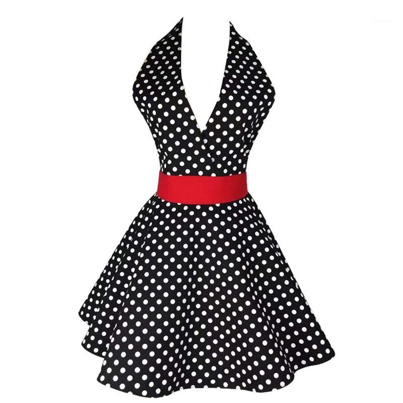

Black Sexy Aprons,Classic Retro Aprons Flirty Marilyn V-Neck Polka Dot Cooking Kitchen Aprons Skirt Dress1