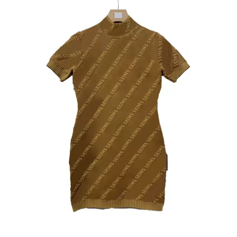 

Womens Designer Trendy Dresses New Short Sleeve Skims Letter Pattern Pure Color Casual Dress Lady Skirts Womans Clothing, Pink