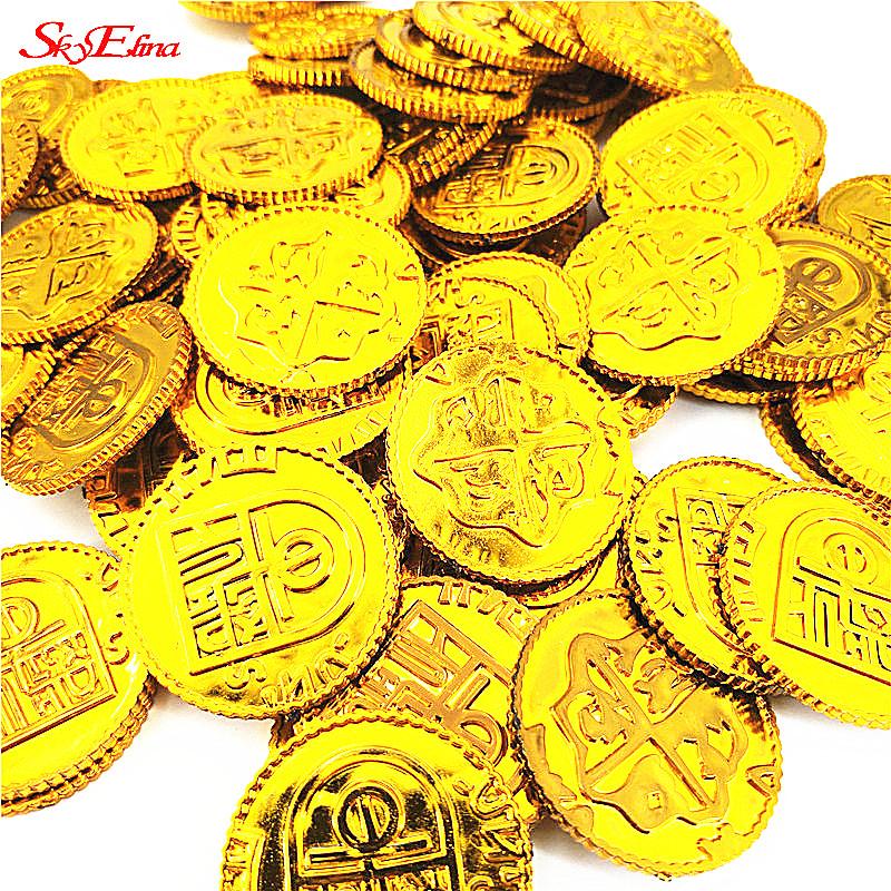

50Pcs&100Pcs Spanish Gold Coin Plastic Pirate Money Coin Game Chip Party Supplies For Kids Toy Coins Halloween 5Z