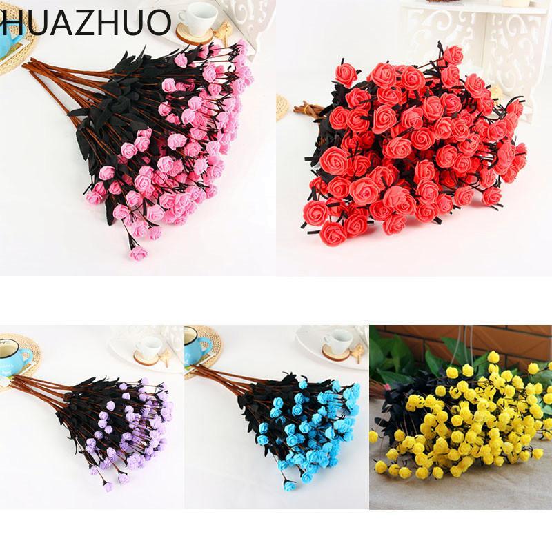

10PCS Multicolor PE Rose Foam Mini Artificial Silk Flowers Bouquet Solid Color Wedding Decorative Flowers Wreaths1, Blue
