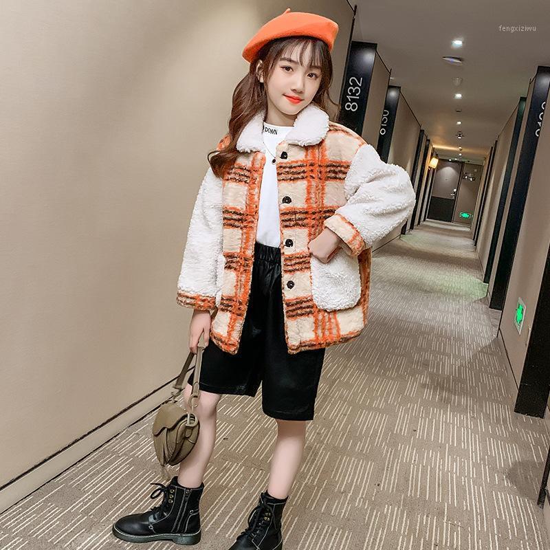 

Children Winter Coat Teenage Girl Thicken Fleece Tops Fashion Plaid Wool Kids Outerwear Single-breasted Casual Warm Girls Jacket1, See chart