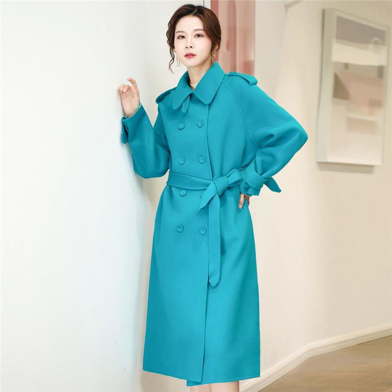 

Women Peacock Blue Woolen Coat New Female Autumn Winter Woolen Jacket Fashion Overcoat High-end Wool Plus Size Clothing
