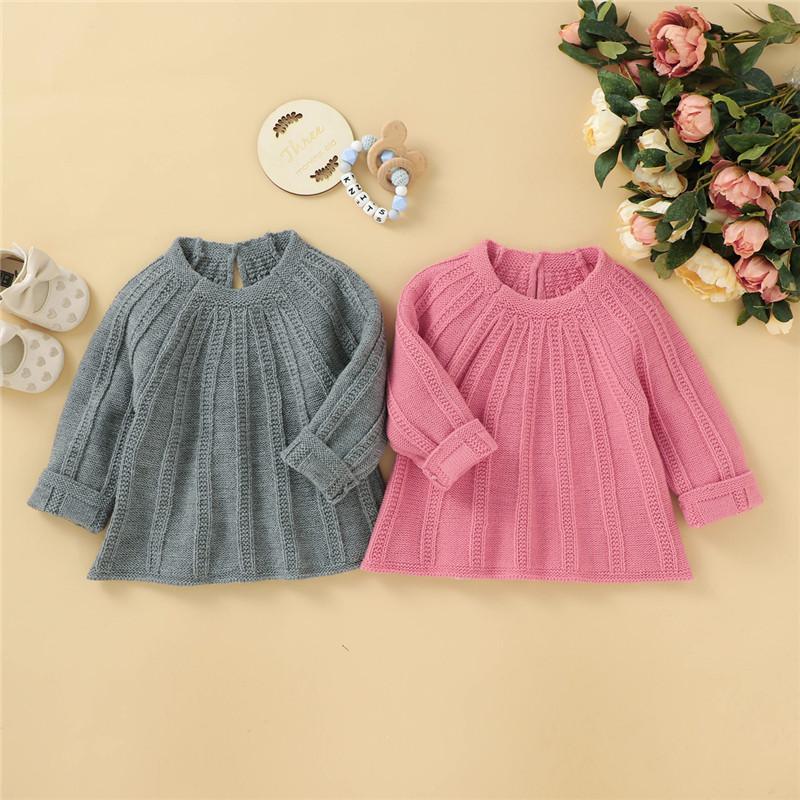 

Baby Autumn Sweaters Outfit Solid-Color O-Neck Long-Sleeves Pullover Sweater with Back Neck Button for Toddler Girls Clothes, Gray