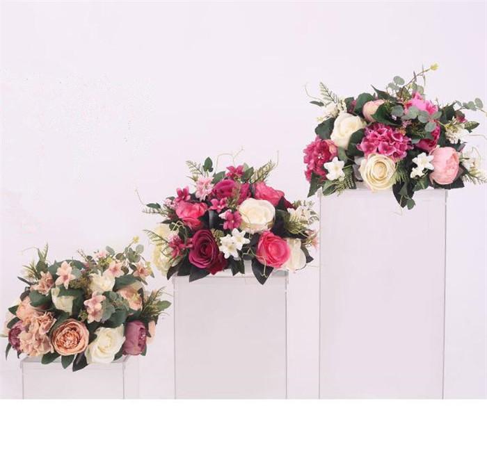 

10pcs Road Leading Flower Peony & Hydrangea Plastic Flowers with Green Leaf for Wedding Road Floral Decoration, Design 5