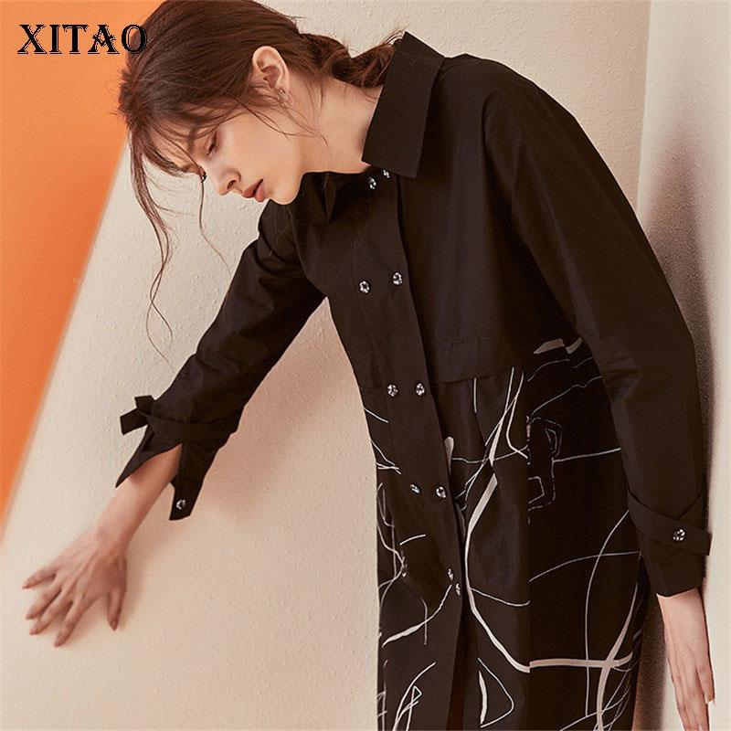 

XITAO Women Fashion Blouse Single Breast Single Breast Print Pattern 2020 Autumn Elegant Goddess Fan Casual Shirt ZY1091, Black zy1091