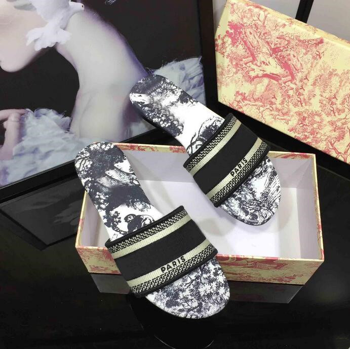 

Paris Embroidered Dazzle dway slipper women ladies scuffs summer beach striped causal flip flops flat Slide Slippers sandals Cotton Designers Fluffy fur Slides, 30