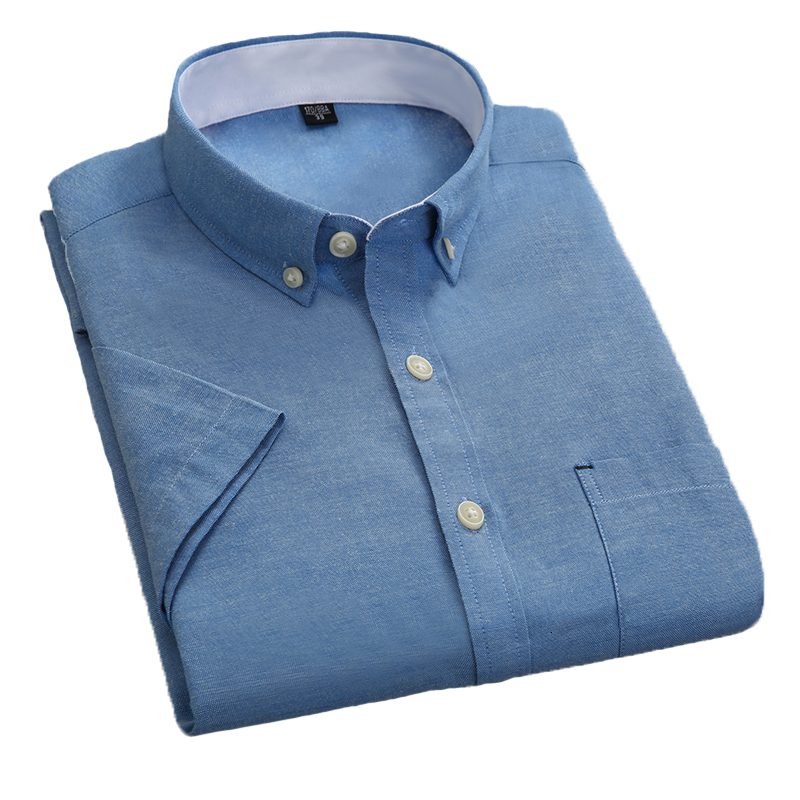 

New Brand Short Sleeve Men 2021 Summer Office Basic Style Men's Oxford Plus Size Solid Blue Cotton Male Shirt Aoy6, 1gc-gd8805