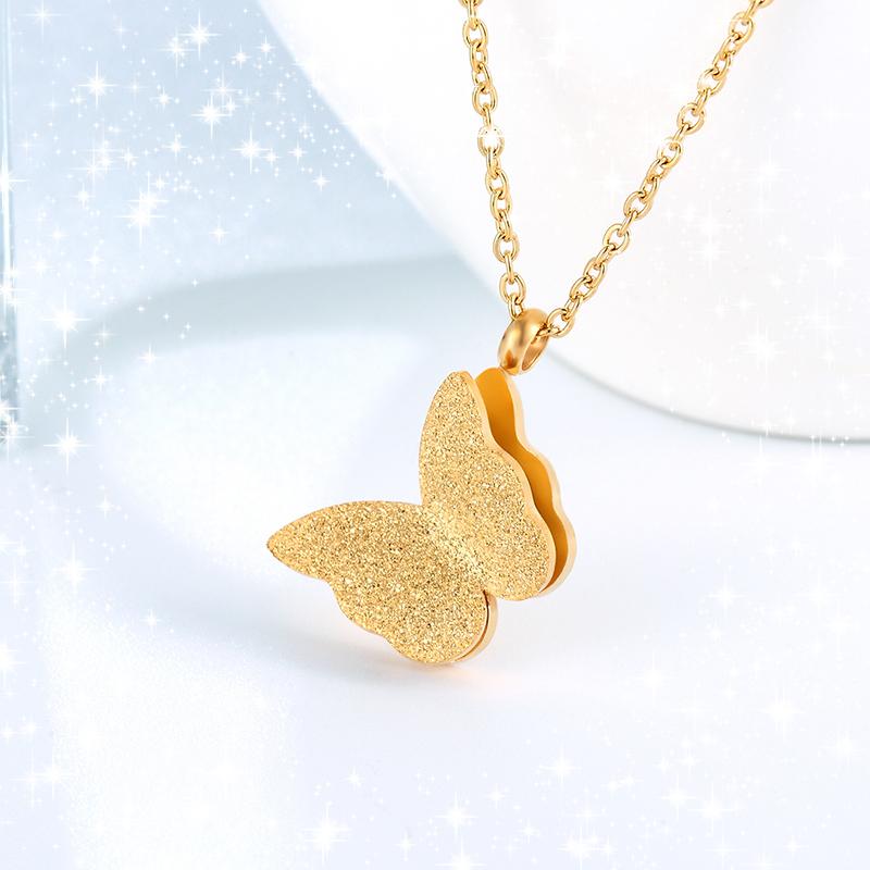 

Golden Stainless Steel Butterfly Necklace Cute Insect Pendant Necklace Female Peng Girl Child Fashion Jewelry Birthday Gift