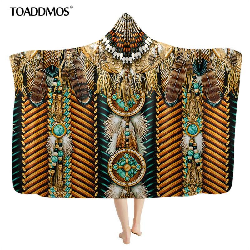 

TOADDMOS Black Native 3D Printed Plush Home Office Textile Hooded Blanket for Adult Kids Warm Soft Wearable Throw Blanket