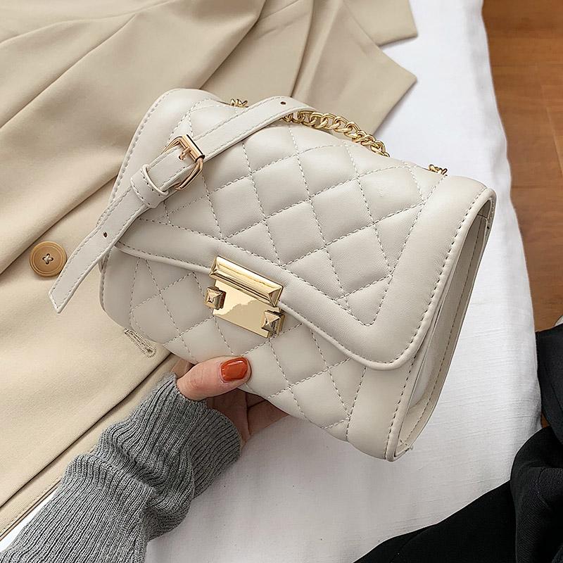 

Quilted Simple Pu Leather Mini Flap Crossbody Bag Fashion 2021 Spring Shoulder Chain Purses and Handbags Luxury Designer Black