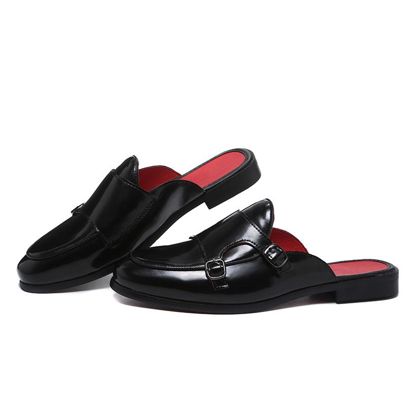 

2020 New Summer Men Formal Shoes Leather Flip Flops Patent Leather Sandals Slippers Black Flats Fashion Beach Shoes