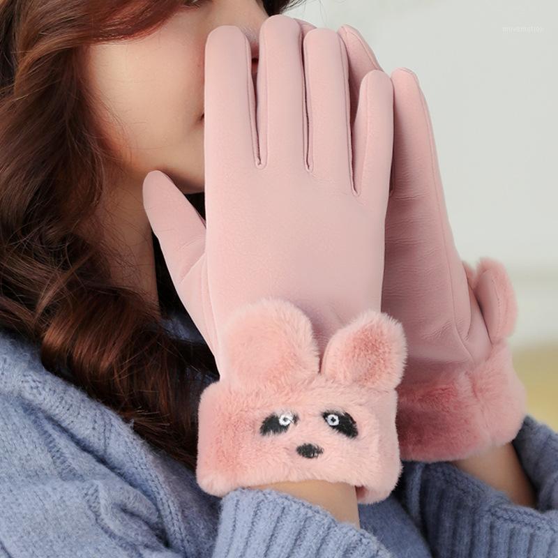 

Women's Gloves Autumn Winter Cute Furry Warm Mitts Full Finger Mittens Women Outdoor Sport Female Gloves Screen ST0811