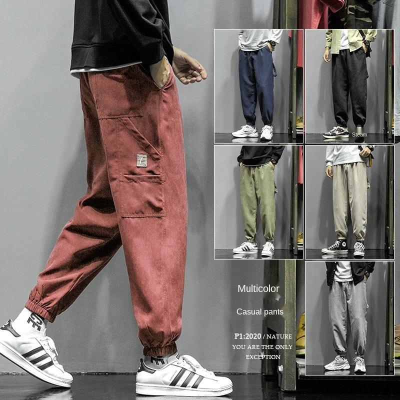

Autumn New Casual Pants Men's Fashion Hong Kong Style Youth Handsome Wild Loose Nine-foot Overalls Training Jogging Pants Men, Black
