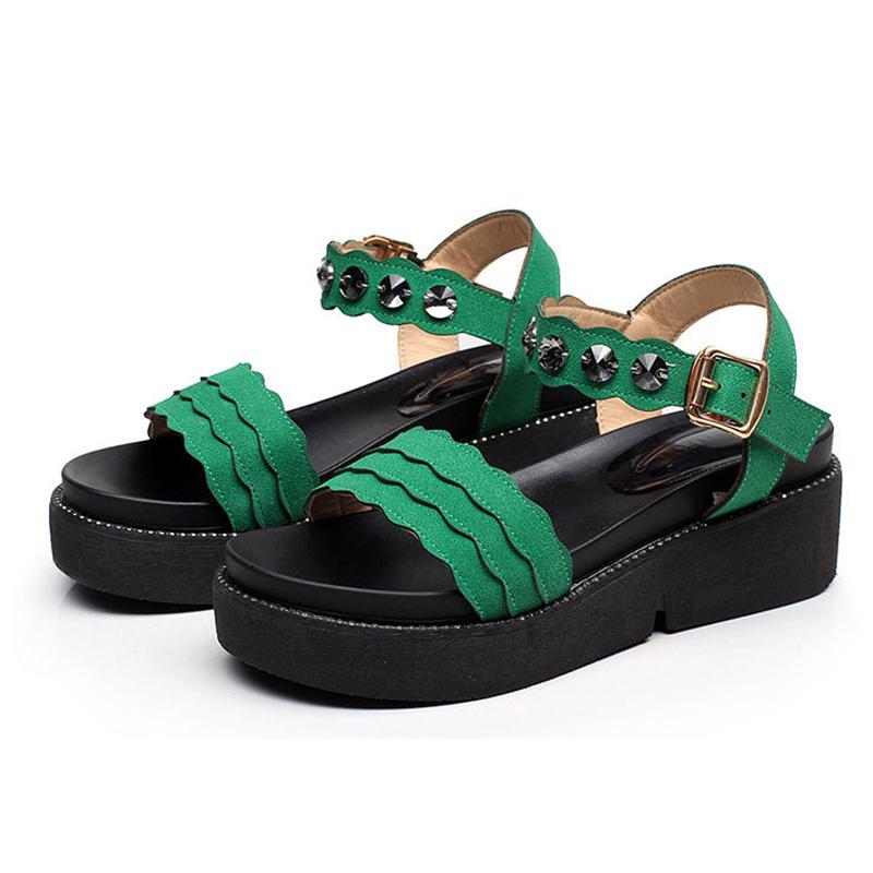 

Summer Beach Shoes New 2021 Fashion Crystal Women's Sandals Platform Shoes With Medium Heels Wedge Sandals Large Size 32-43, Black