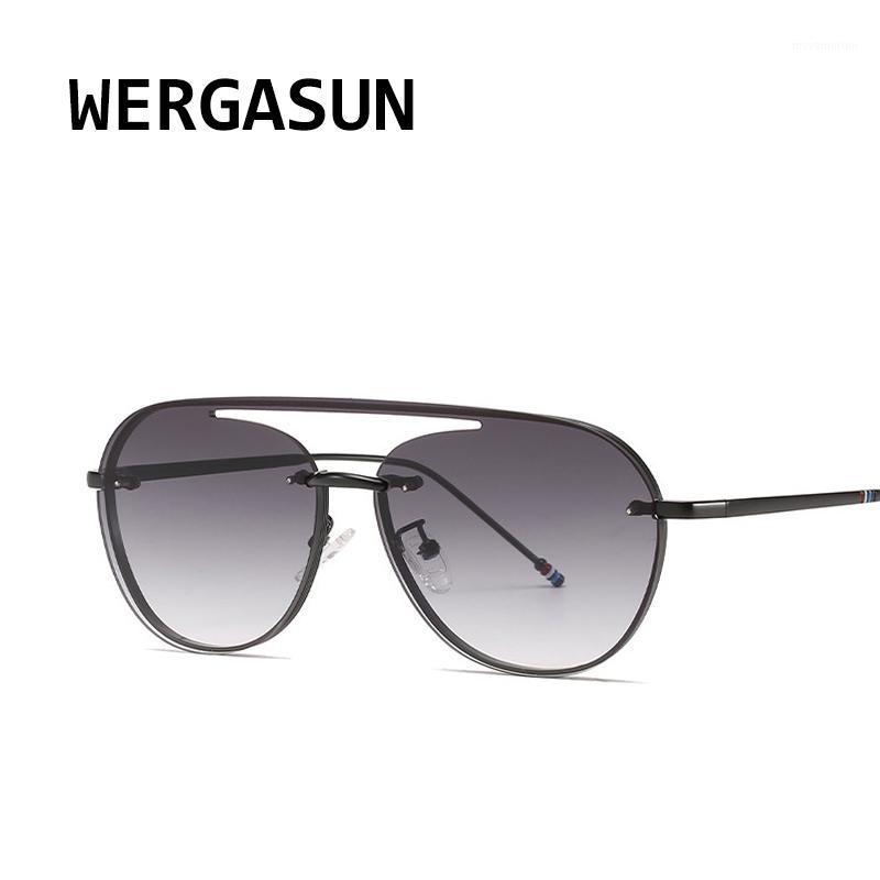 

WERGASUN NEW Fashion Rimless Sunglasses Women Luxury Oversized Sun Glasses for Men Twin Beam Vintage Retro Sunglass UV4001