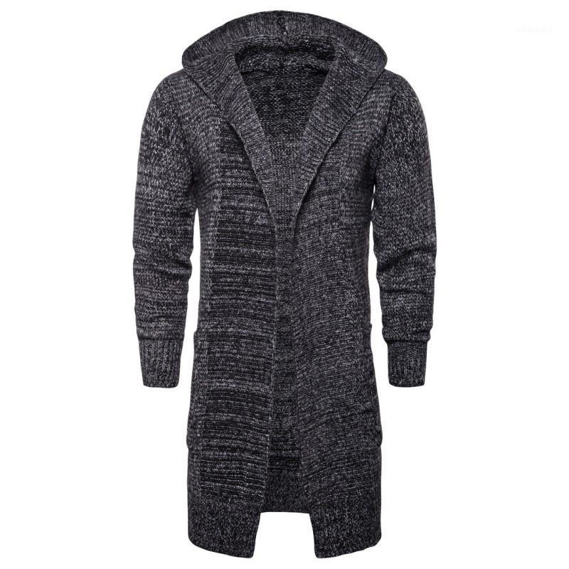 

New Autumn Thick V-Neck Mens Cardigan Knitted Solid Long Sweater Coat Hooded Pocket Outerwear Warm Slim Fit Long Sleeve Cardigan1, Black