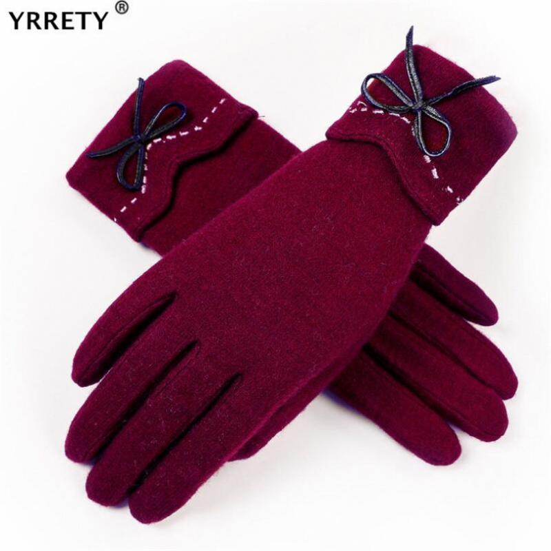 

YRRETY Black Gloves Women Winter Warm Fashion Thick Touched Screen Driving Bowknot Stitching Lace Full Finger Solid Elasticity