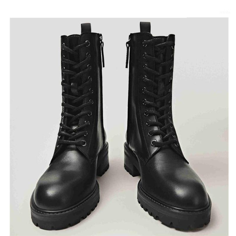 

2021 England Vintage Fashion Cowhide High Top Boots Motorcycle Ankle Boots Women Zippers Botas Mujer Shoes Women1, Beige