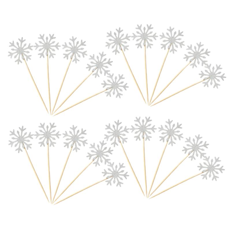 

20pcs Silver Snowflake Party Decorated Cake Insert Christmas Cupcake Toppers Glitter Paper Cake Decorating Toppers Birthday Part