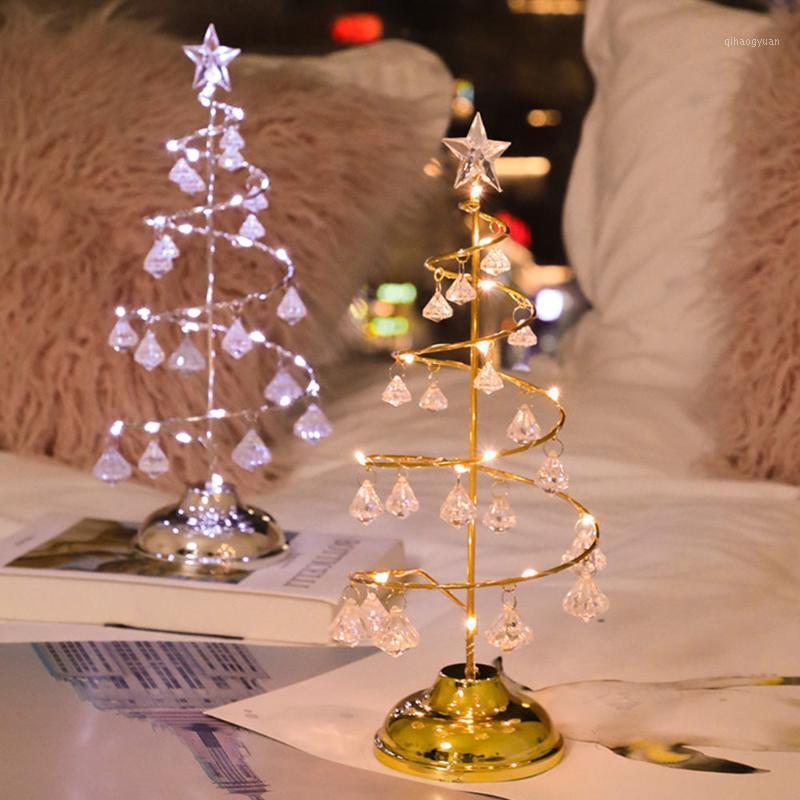 

LED Christmas Tree Table Lamp Battery Power Modern Crystal Desk Decor Light Bedroom Living Room Christmas Gift Table Lights1
