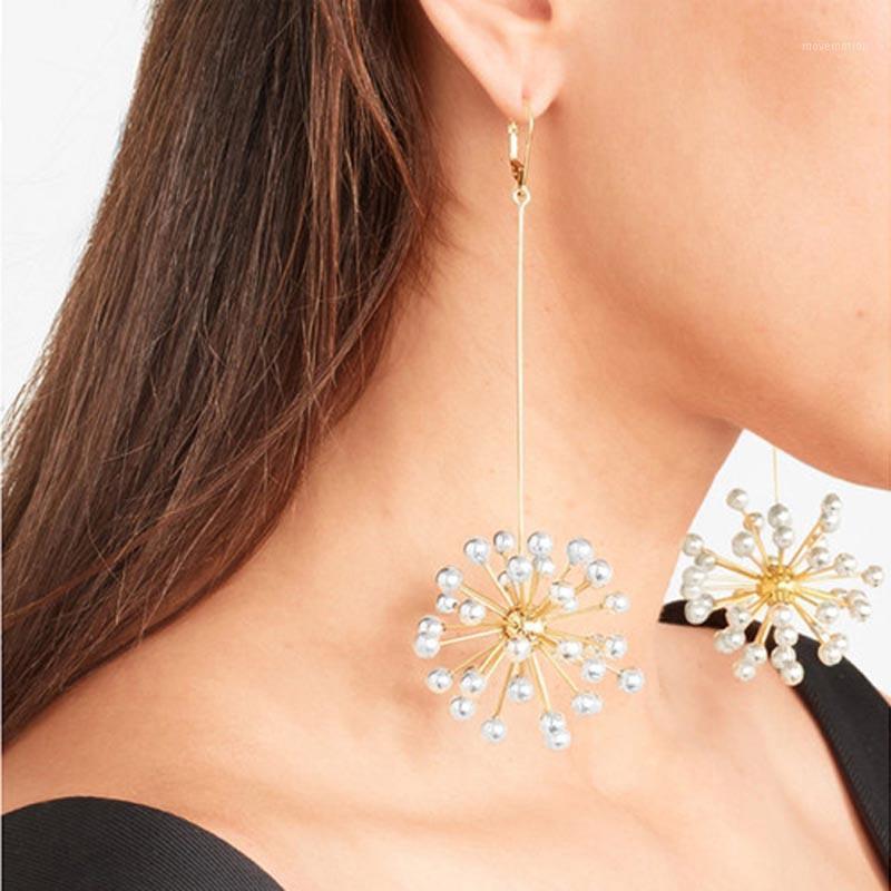 

New Hyperbole Earring Pearl Handmade Fireworks Statement Earrings for Women Hiphop Show Jewelry Rock Pearl Earring Ball Pendant1