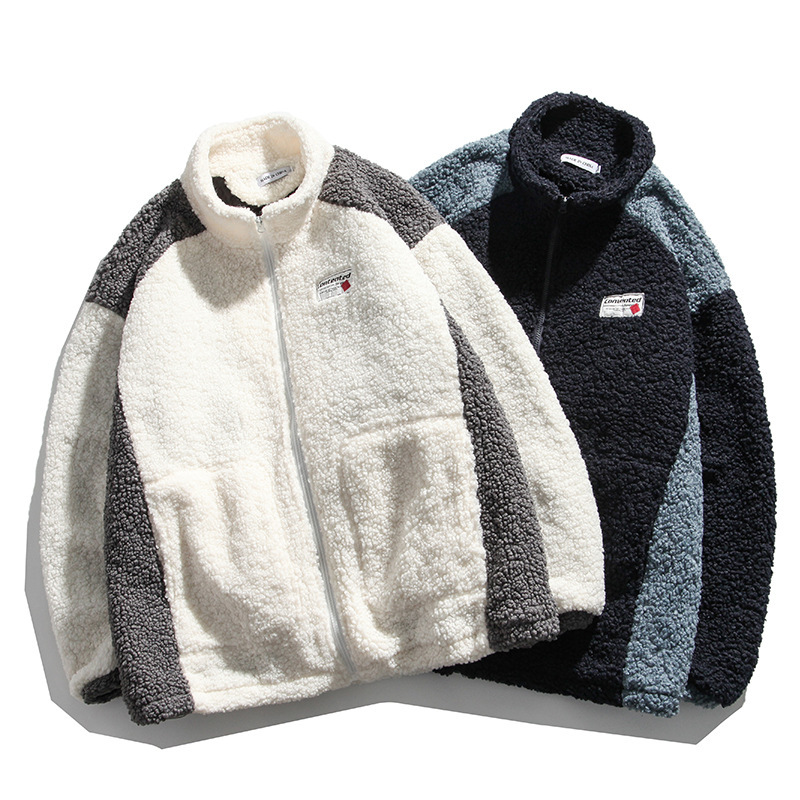 

2021 New Kong Wind Lamb Cashmere Bf Trend Autumn Warm Winter Recommended Harajuku Men's Women's Jackets. E96Y, Rice white.