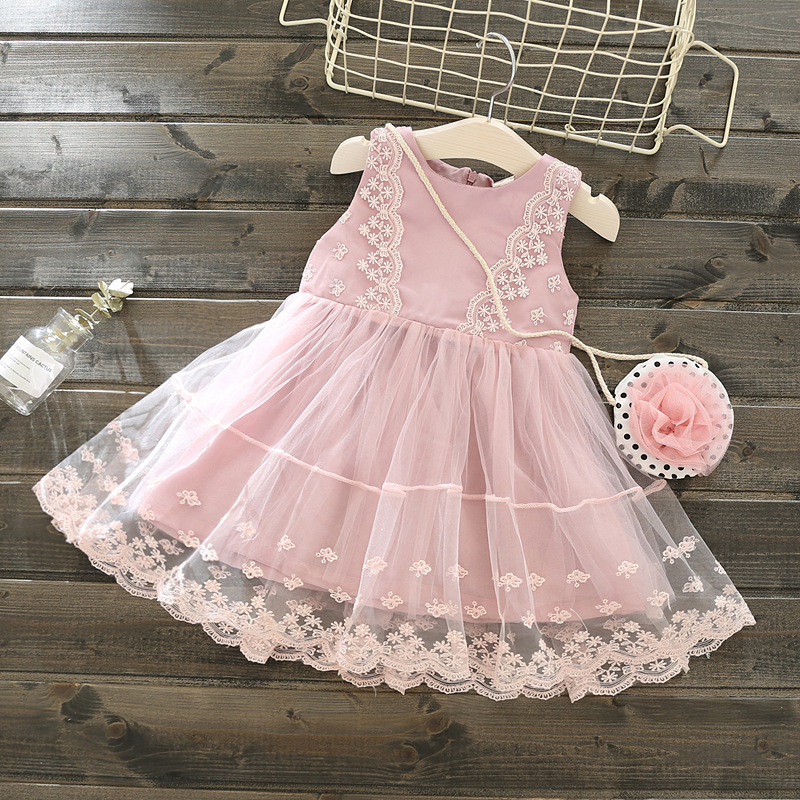 

2021 Clothing Summer Princess Es New Children's Wear Girls Fashion Embroidered Lace Print 60fe, Pink