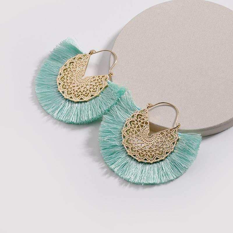 

F.J4Z 2021 New Fashion Elegant Hollow Alloy Fan Shaped Tassel Hook Earrings Special Design Bohemian Earring Brincos