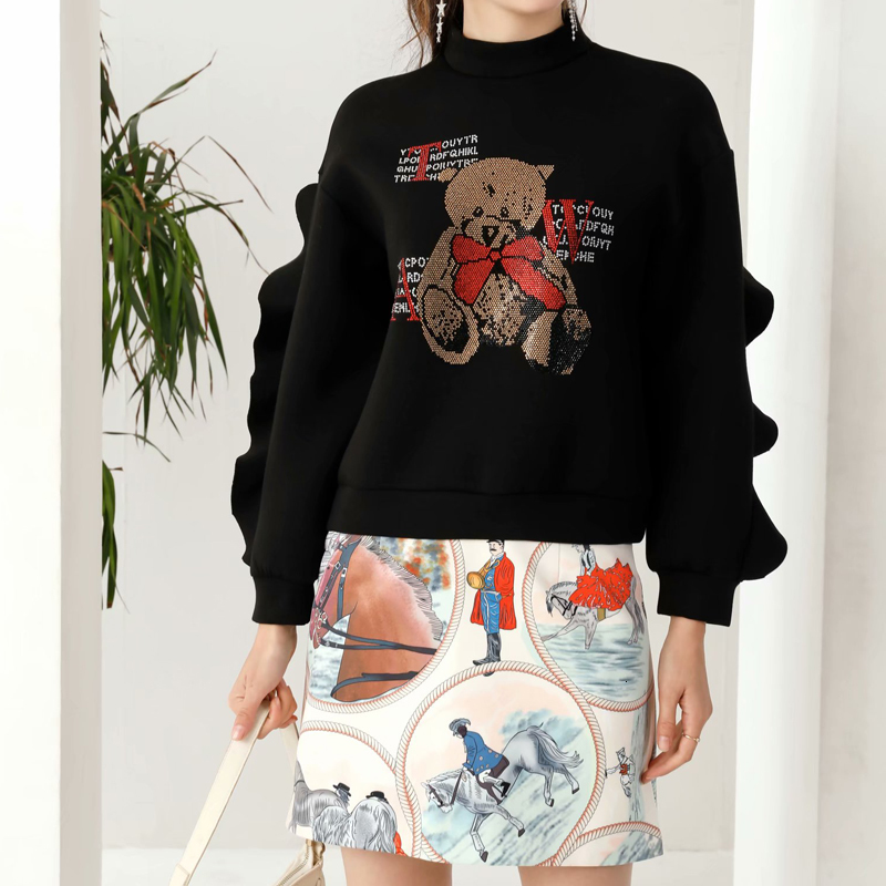 

2021 Autumn New Style Frizzy Sequins Long-sleeved Bear Drooling Space Cotton Superior Printing Mini Female Tender Skirt High Quality Fvxe, Multiple