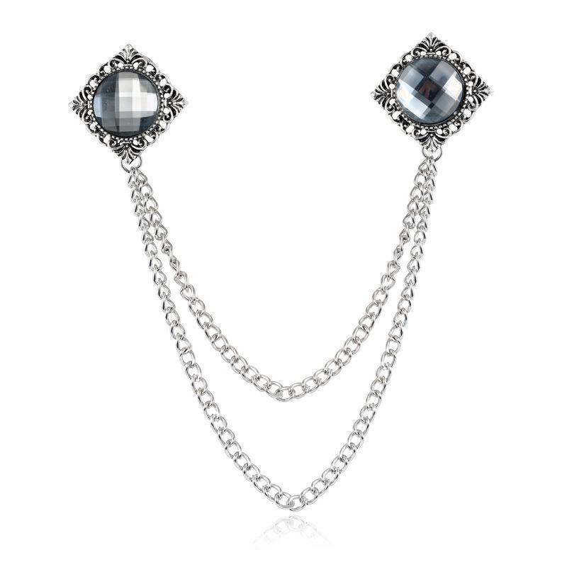 

Pins, Brooches Fashion Gem Tassel Collar Pin Crystal Brooch Jewelry Luxury Chain Lapel Pins And For Women Accessories
