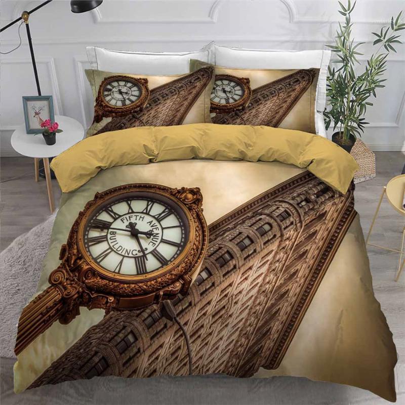 

HELENGILI 3D Bedding Set Clock Print Duvet Cover Set Bedcloth with Pillowcase Bed Home Textiles #ZHONG221, As pic