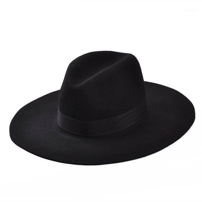 

Classic 100% Wool Fedora Hat large Brim Ribbon Hats for women Men Floppy Top Hat1, As pic