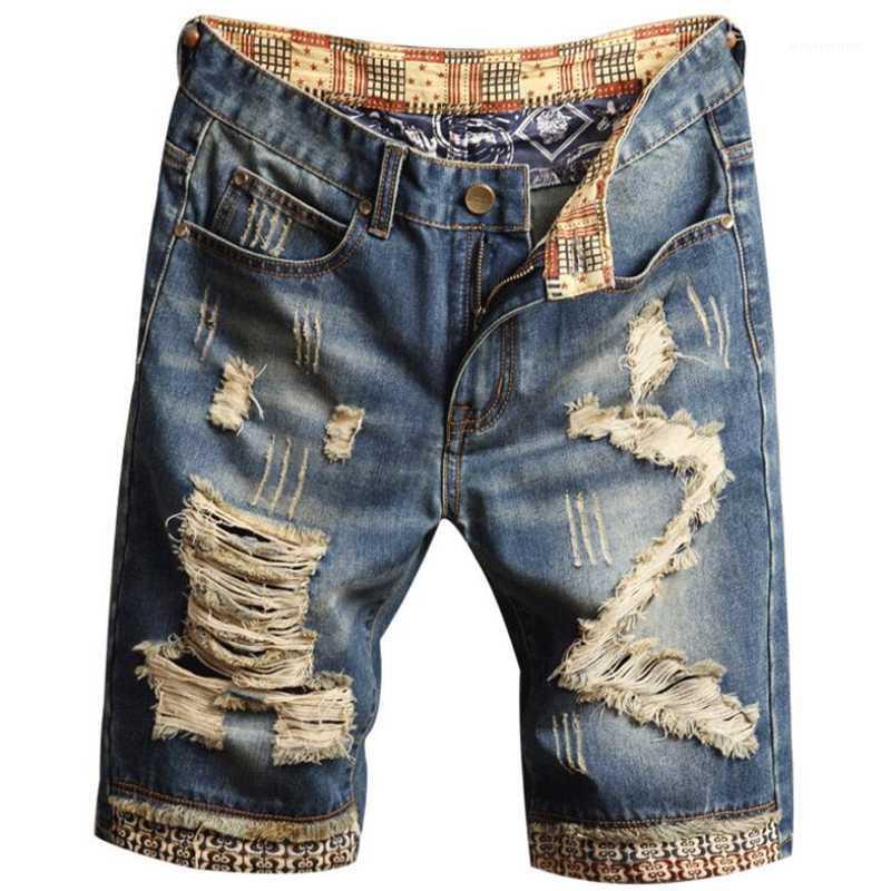 

2020 New Fashion Mens Beggar Short Jeans Brand Clothing Cotton leisure Shorts Breathable Denim Shorts Male personality1, Blue 728