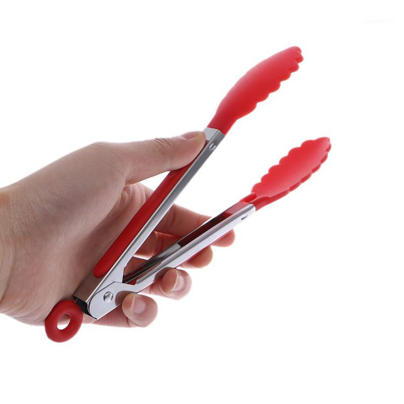 

Stainless steel Silicone Kitchen Tongs BBQ Clip Salad Bread Cooking Serving Tongs Kitchen Tools NEW1, Red