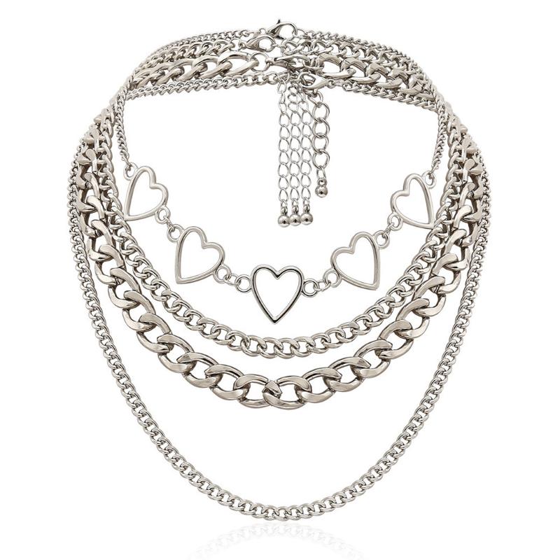 

Chokers Heart Layered Chain Necklace Alloy Choker Hip Hop Chunky Chains Necklaces For Women Jewlery