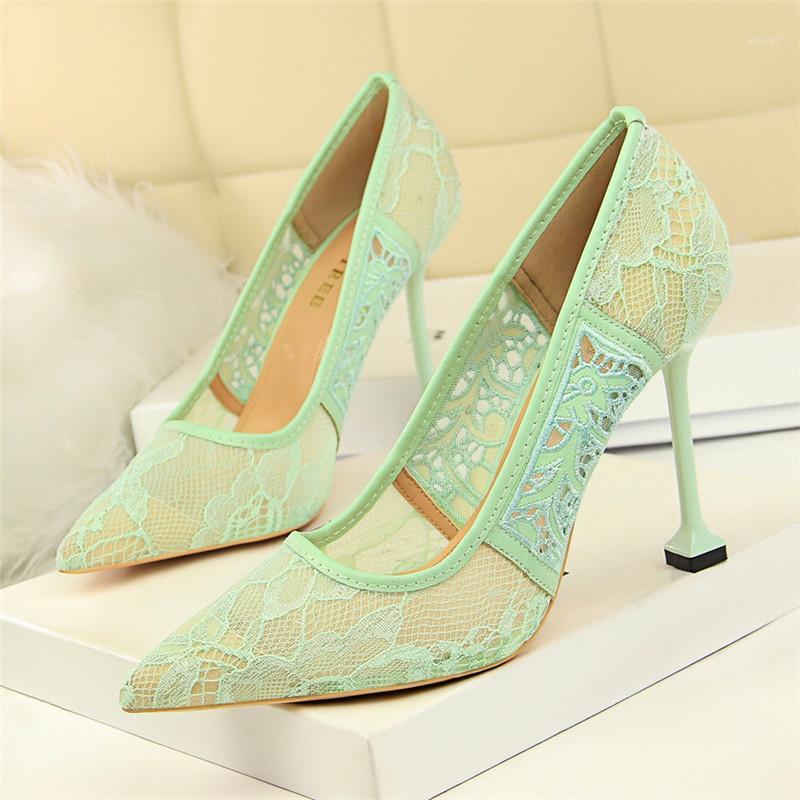

BIGTREE New Pointed Toe Lace Thin Heels Shallow Woman High Heels Wedding Shoes Ankle Strap Valentine Sexy Shoes1, Khaki