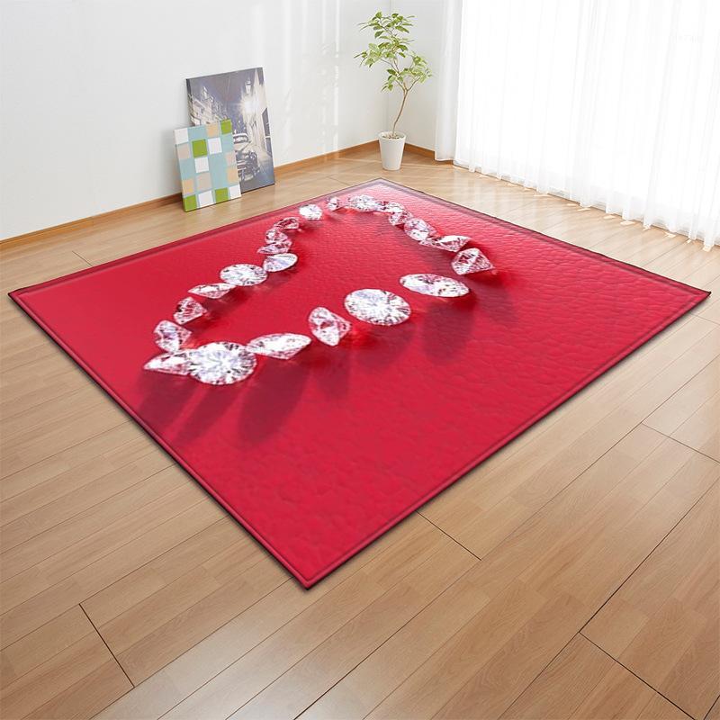

Romantic Valentine's Day Living Room Carpets Wedding Decoration Mats Adults Bedroom Love Heart Diamond Flannel Area Rug Carpet1, No-1