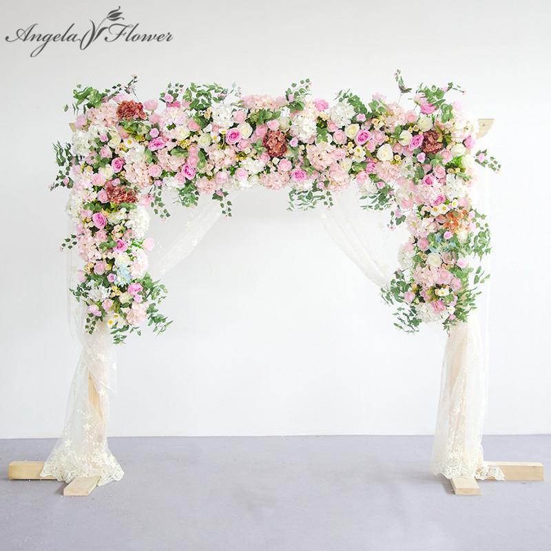 

Custom DIY wedding arch backdrop decor road lead flower row artificial silk flower wall arch decor for party hotel ceremony wall1