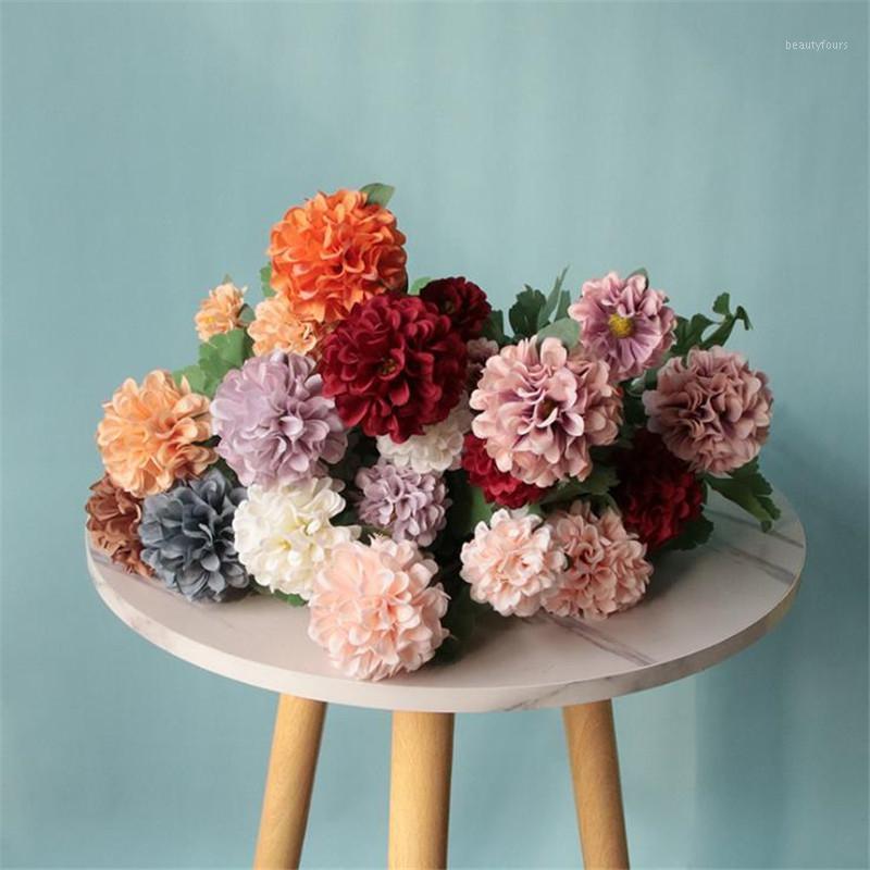 

10P Fake Thorn Flower (4 Heads/Piece) 27.95" Length Simulation Round Chrysanthemum for Wedding Home Decorative Artificial Flower1, Blue