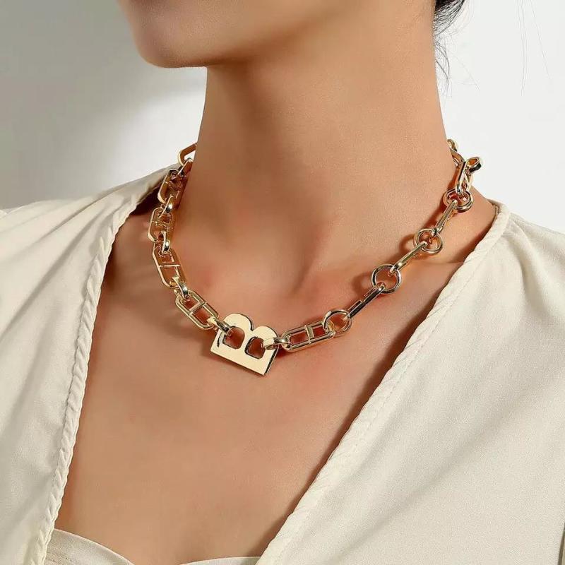 

Chokers Boho Initial Letter B Pendant Necklace For Woman Elegant Long Chain Chunky Statement Choker Girls Party Jewelry Gifts