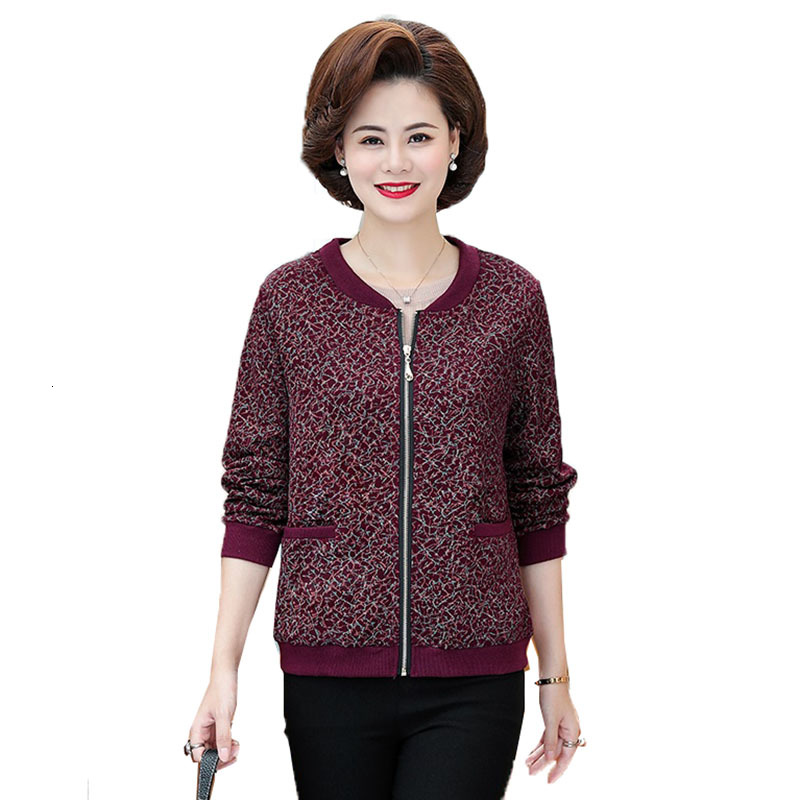 

2021 New Female Coat Spring Middle-aged Autumn Old People Outerwear Short Plus Size 5xl Elegant Jackets with Zipper R4U6, Color 1