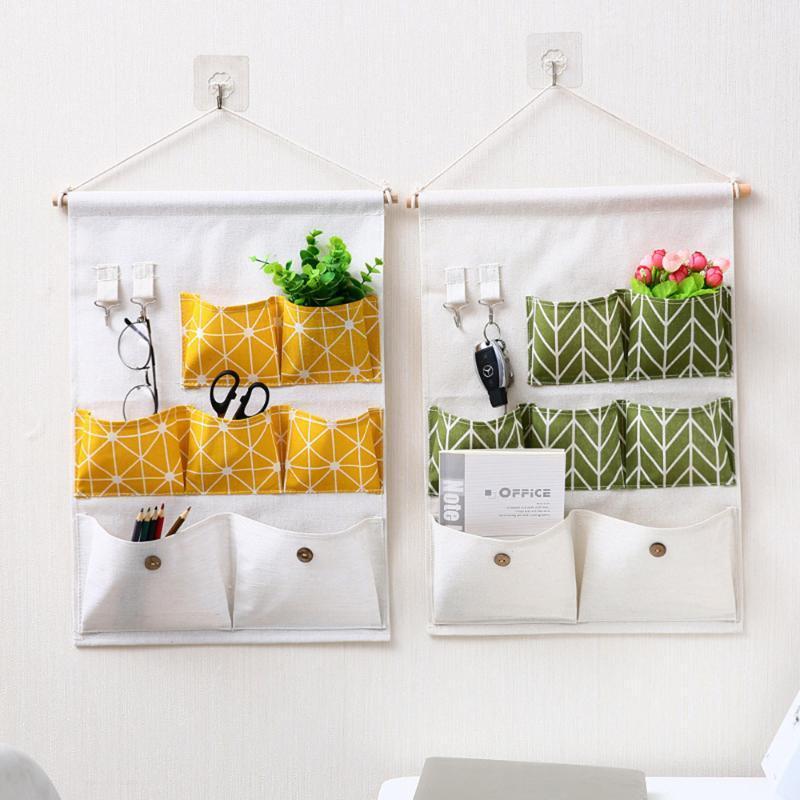 

7 Pockets Wall Mounted Storage Bag Nordic Simple Cotton Hanging Storage Bag Wardrobe Hang Wall Pouch Organizer For Bedroom1