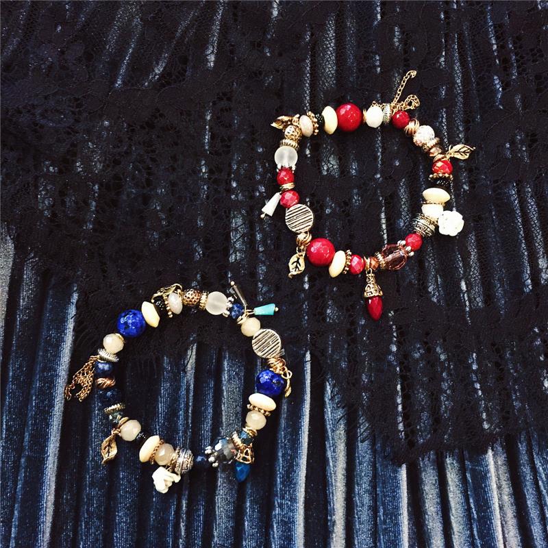 

Bohemian Vintage Natural Stone Charm Gold Bracelets & Bangles for Women Beads Handmade Charm Bracelet Boho Femme Jewelry B45