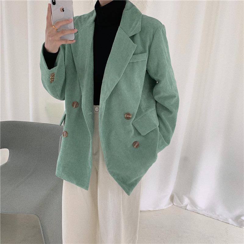 

Alien Kitty 2020 Chic All-Match Corduroy New Office Lady Feminine Autumn High Street Stylish Women High Quality Blazers 8 Types, Green