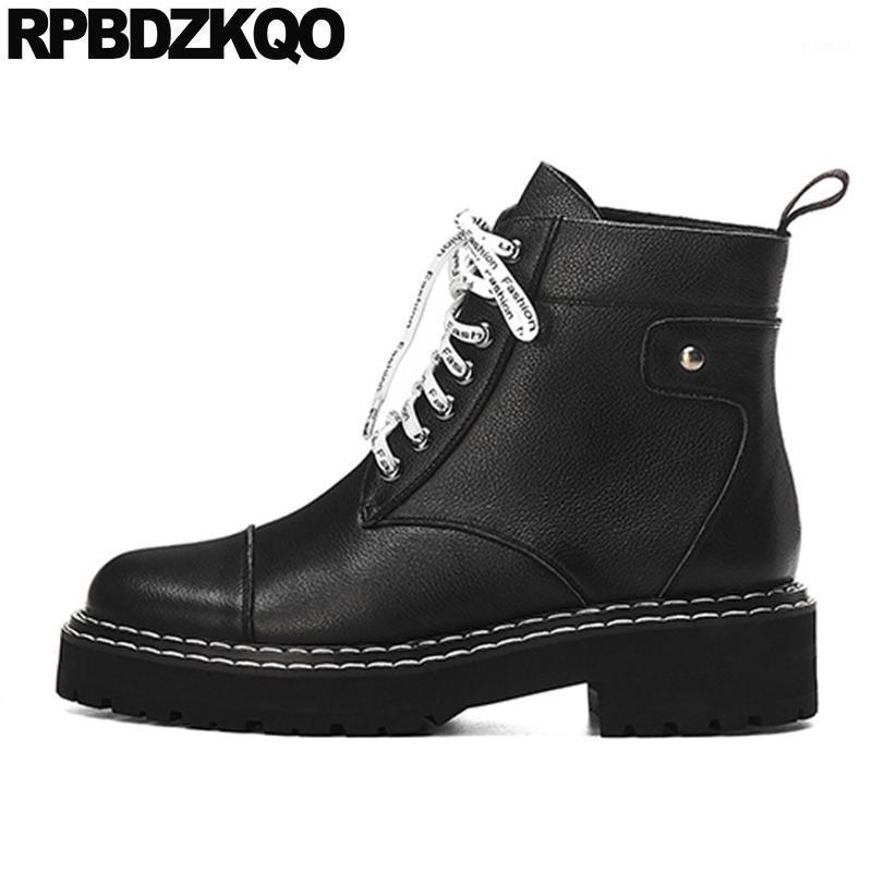 

winter women chunky shoes trend british black front lace up casual ankle boots autumn booties round toe 2020 fur combat1